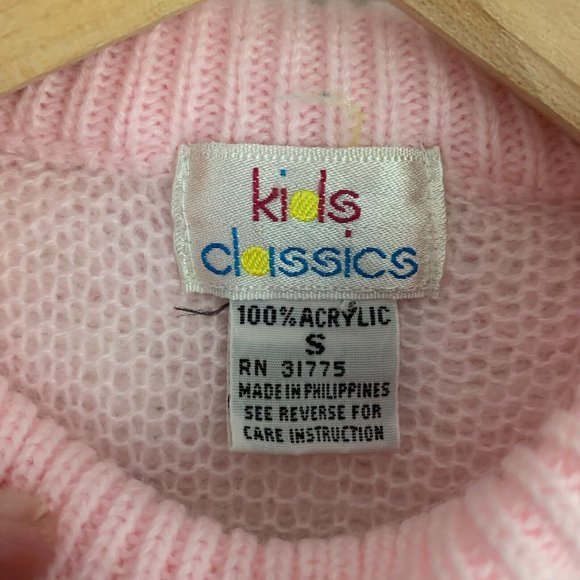 Vintage Kids Classics Girls S 4/5 Acrylic Sweater Hearts Pink White Kawaii - Picture 4 of 5